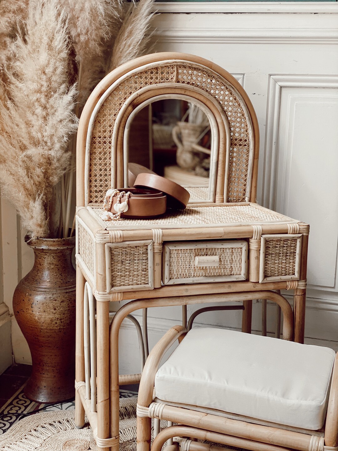 Luna Rattan Dressing Table Etsy