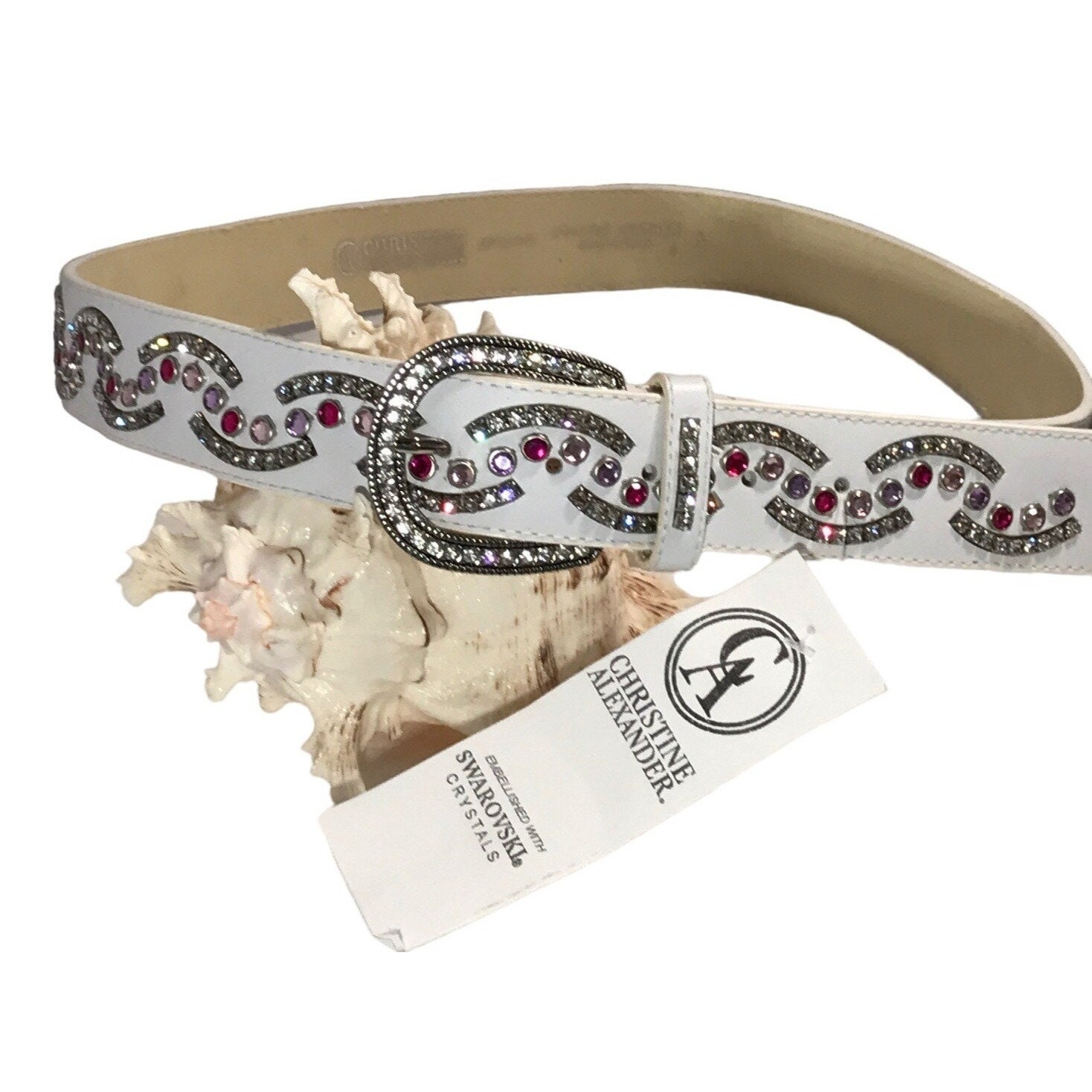 Christine Alexander Large SWAROVSKI White Leather Belt Western - Etsy