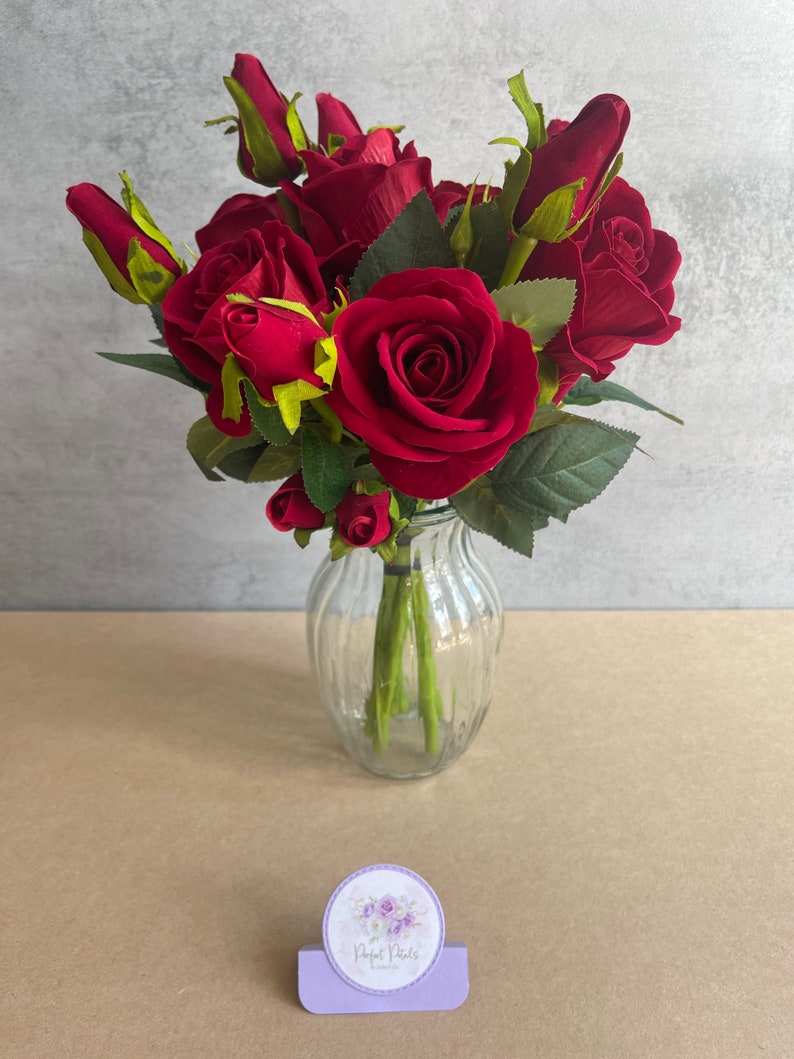 Red Rose Artificial Flower Bouquet Decoration Wedding Etsy UK