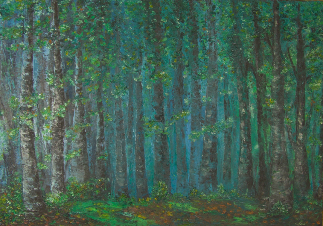 Green Forest Oil Painting Deep in the Woods Original Art Paint Abstract
