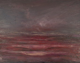 Shades Of Red Original Ölgemälde auf Leinwand | Abstrakte Seelandschaft Öl Textur | Landschaft Sonnenuntergang Kunstwerk | Wellenbild für die Wand