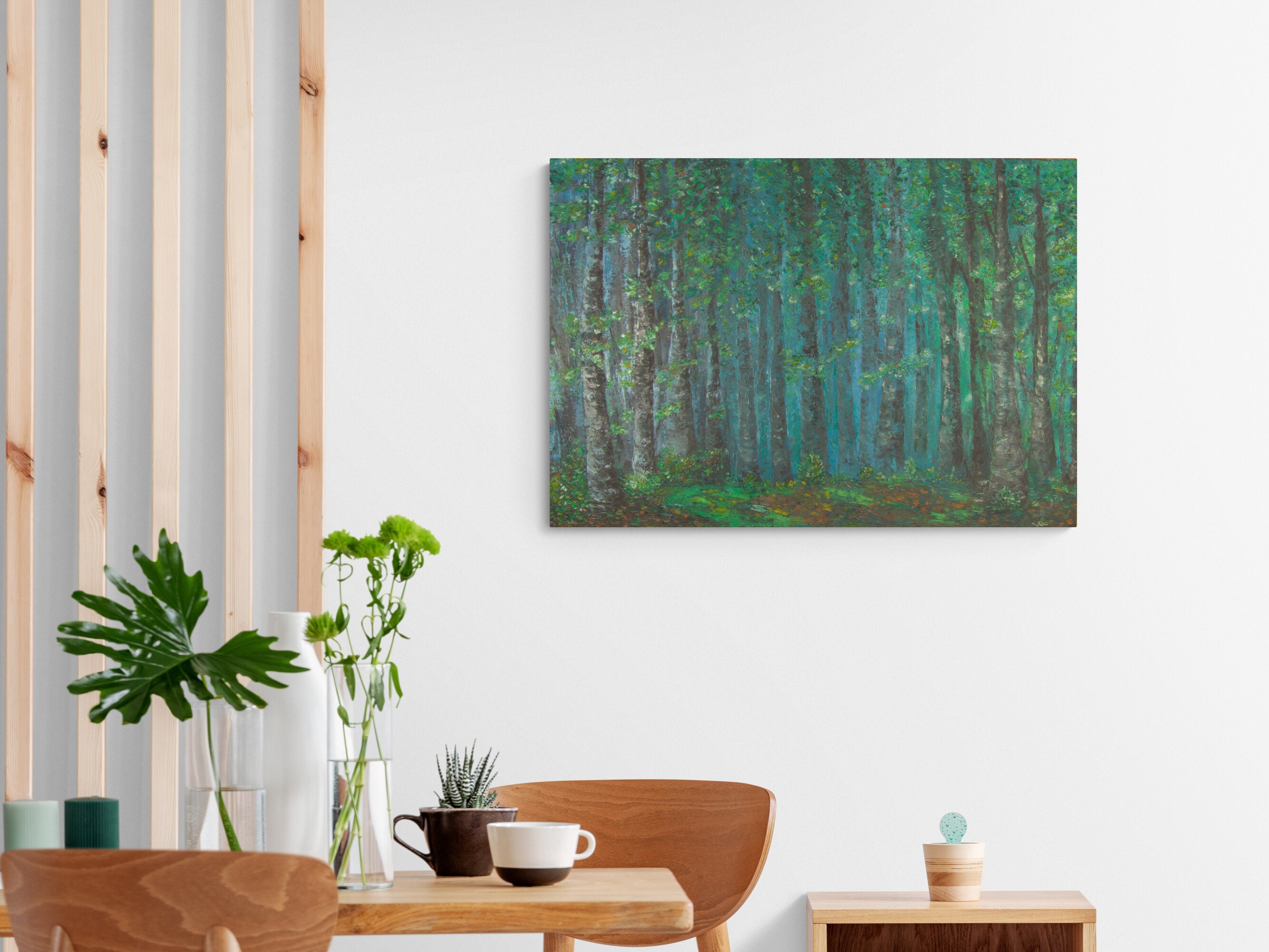Green Forest Oil Painting Deep in the Woods Original Art Paint Abstract