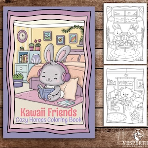 Libro para colorear de casas acogedoras de Kawaii Friends / 20 lindas páginas para imprimir (descarga digital en PDF)