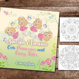 Adorabili Mandala Principesse carine e Fiabe Libro da colorare per adulti e bambini / 30 Kawaii Printables per il relax / Download immediato