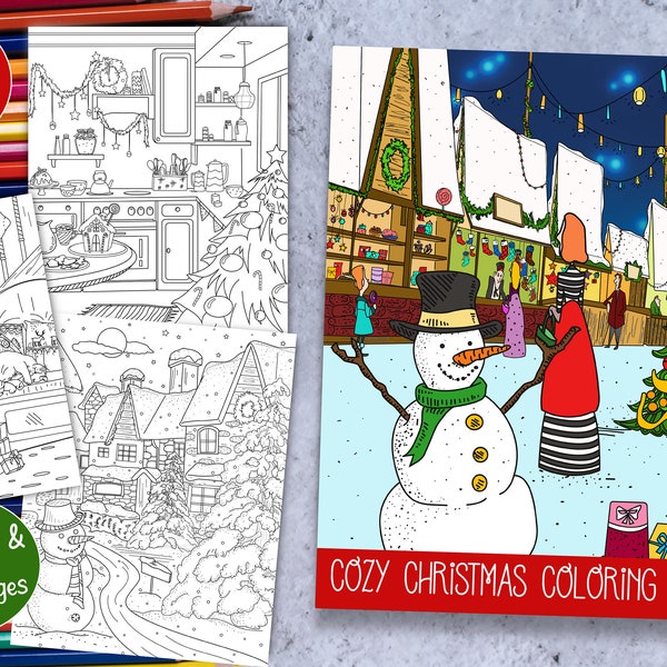 Christmas Coloring Book for Adults | 40 Cozy and Cute Printable Winter Coloring Pages | Digital Art | Procreate | Instant Download