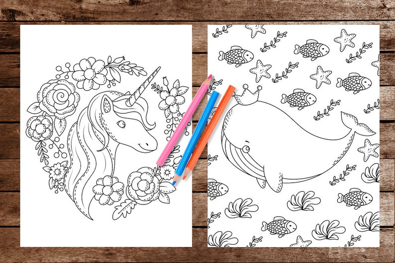 Legendary Unicorn and Adventurous Whale, adorable pages