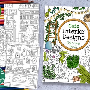 Cute Interior Designs Coloring Book for Adults | Boho and Nordic Interior | 30 Cozy Printable Pages for Relaxation | Instant Download
