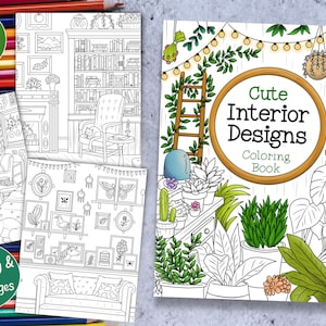 Cute Interior Designs Coloring Book for Adults | Boho and Nordic Interior | 30 Cozy Printable Pages for Relaxation | Instant Download