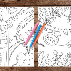 Happy Koala and Cheerful Sloth Coloring Pages