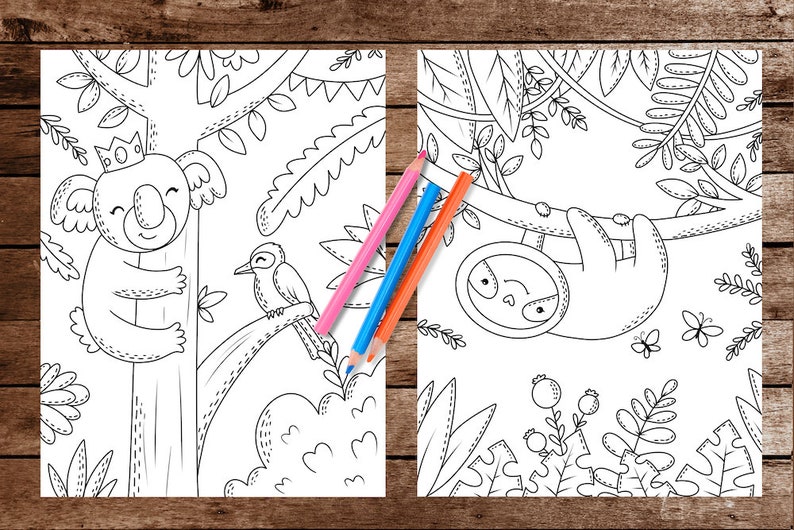 Happy Koala and Cheerful Sloth Coloring Pages