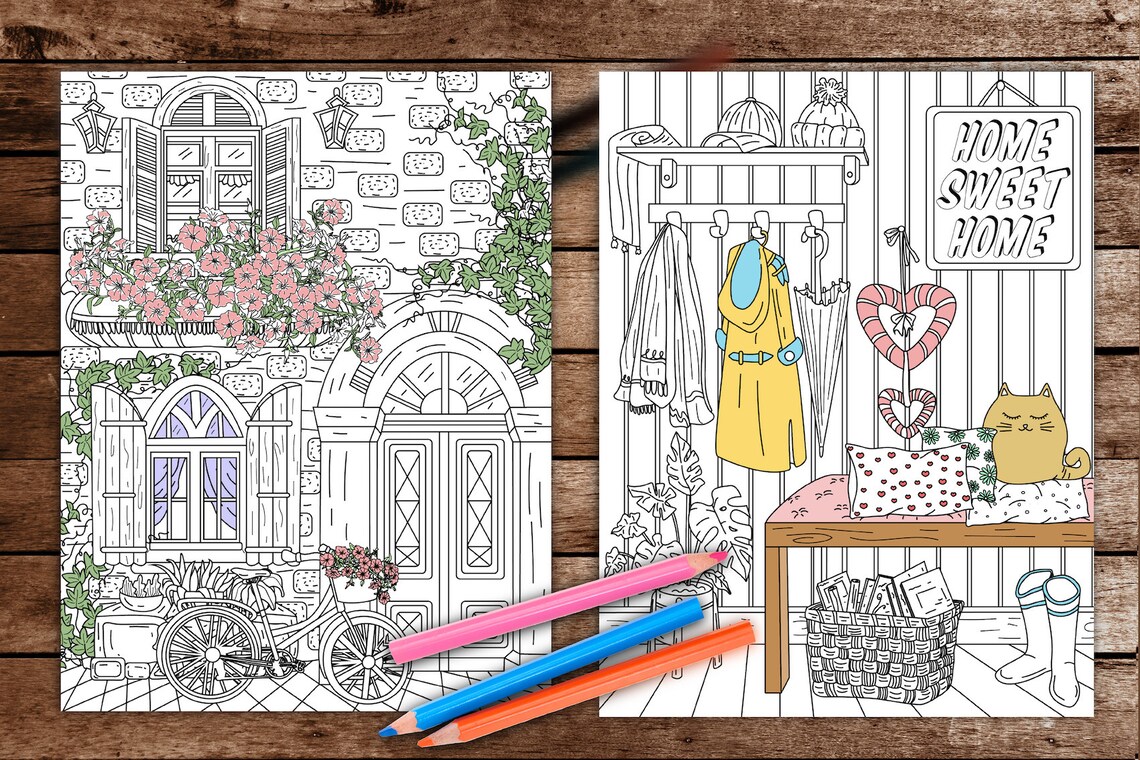 Hygge Coloring Book for Adults | Boho and Nordic Interior Designs | 30 ...