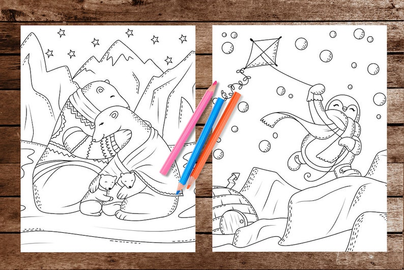 Polar Bears and Cute Penguin Coloring for Kids