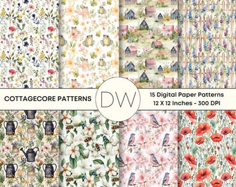 15 Boho Seamless Digital Paper Cottagecore Patterns, Watercolor Style, Boho Scrapbook, Commercial Use Patterns,DIY Pattern, Boho Backgrounds
