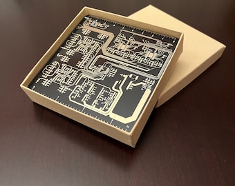 Immersion Gold Circuit Board Coasters: Tech Gift for Engineer (Set of 2)