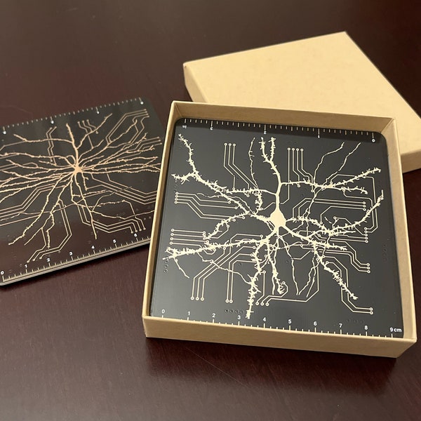 Circuit Board PCB Coasters - Neuron Immersion Gold - Set of 2 - neuroscience coffee tea computer gift cup PCB bar coaster neuroscience