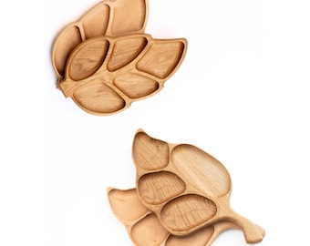 Wooden serving plate leaf