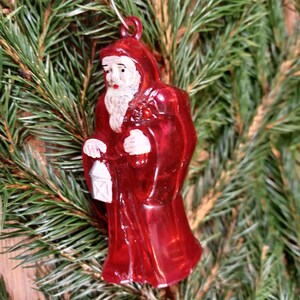 Zeldzame oude kerstversiering Kerstman Santa Klaus retro vintage van weleer plastic boombalornamenten