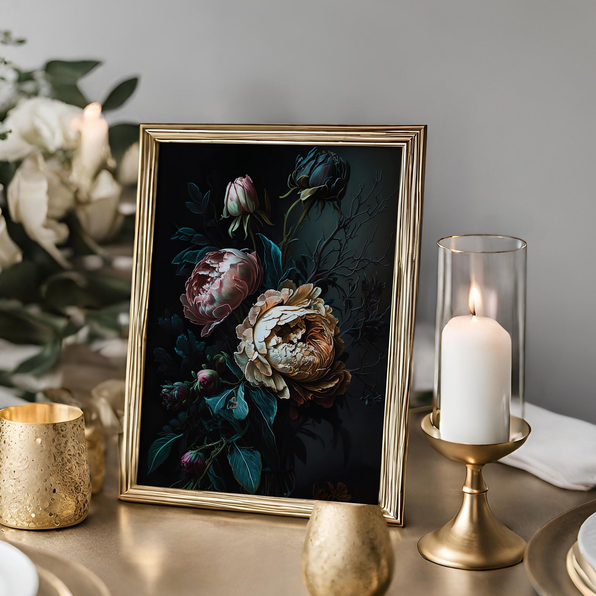 Victorian Gothic Dark Floral Print, Floral Painting Wall Art, Vintage ...