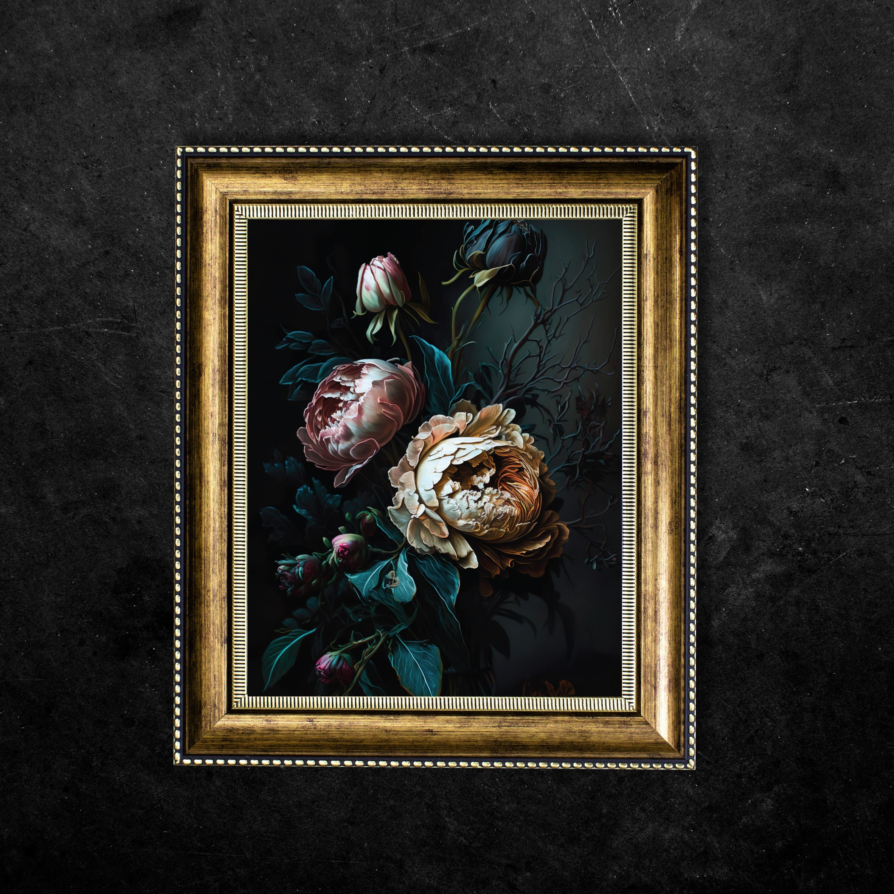 Victorian Gothic Dark Floral Print, Floral Painting Wall Art, Vintage ...