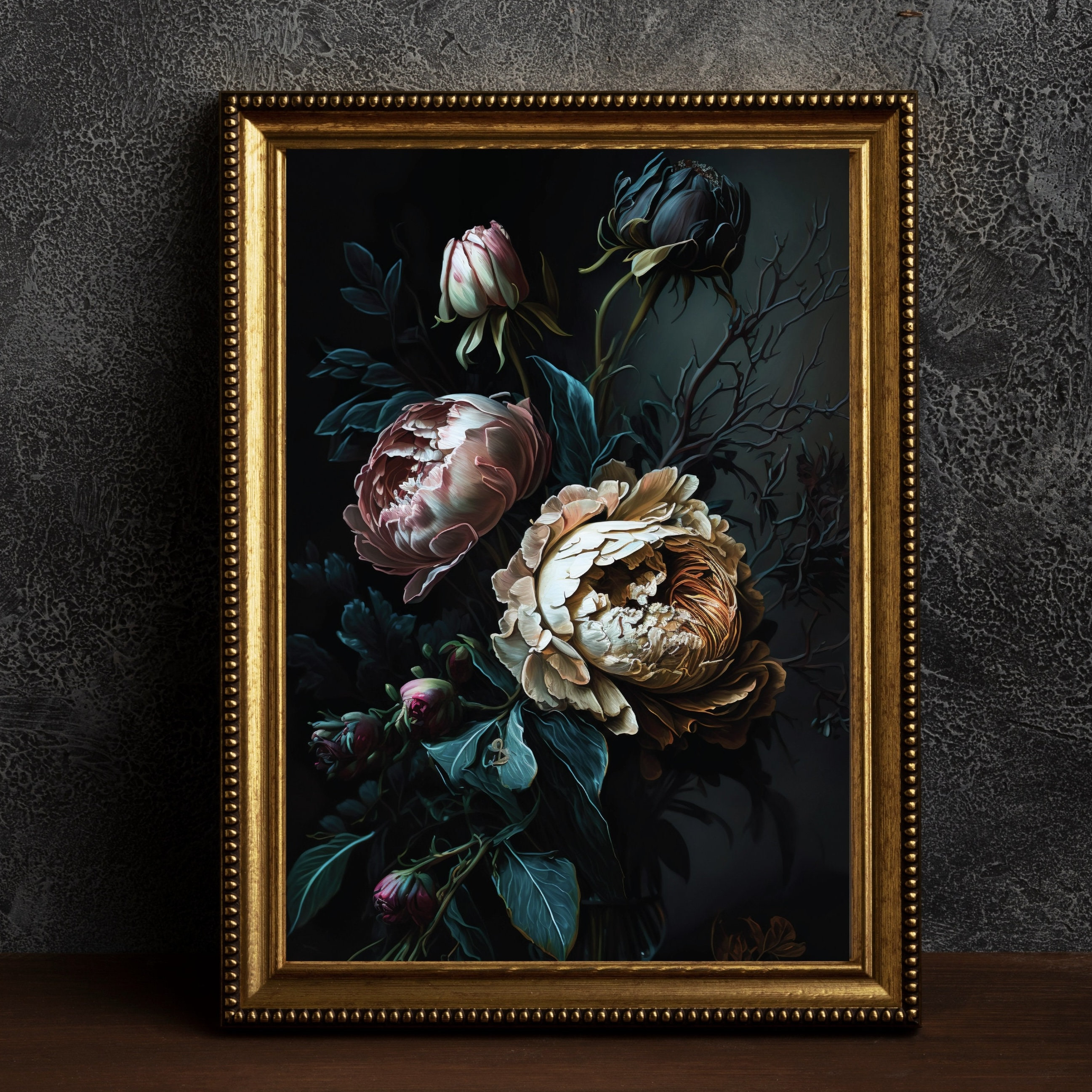 Victorian Gothic Dark Floral Print, Floral Painting Wall Art, Vintage ...