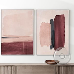 Abstract Set of 2  Burgundy Contemporary Art, Best Modern Art Print, Wall Art Décor, Mid Ccentury Art,  Minimal Art, Paint 4