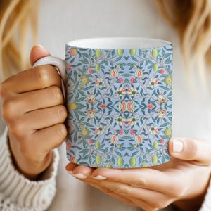 Vintage Morris Style Mug Cottagecore Floral Mug Gift For Her Modern Farmhouse Decor Vintage Home Decor Blue and Pink Mug Orchard Flower Mug