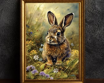 Victorian Bunny Print, Vintage Rabbit Wall Art (Digital Download)