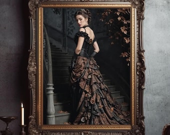 Victorian Gothic Woman Portrait Print, Dark Academia Art (Digital Download)