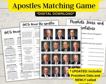 Jeu d'associations de la Conférence générale pour les enfants, jeu Apprenez à connaître le prophète et les apôtres, activités LDS pour les enfants