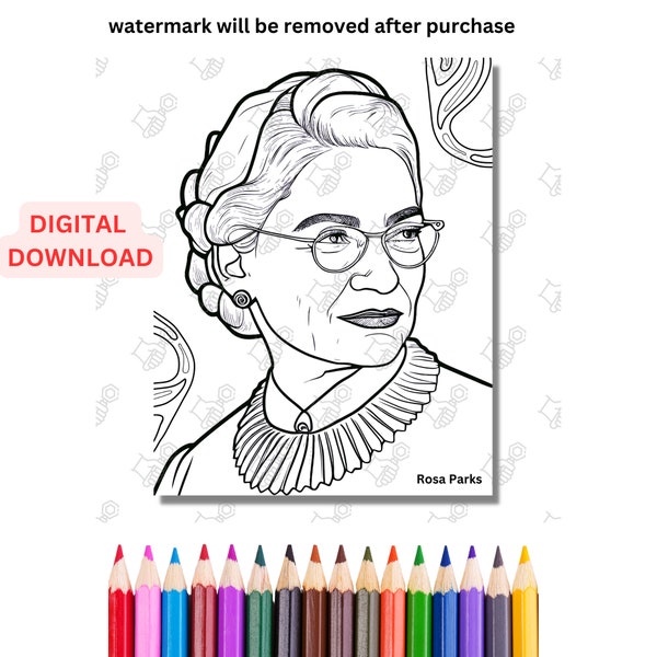 Rosa Parks coloring page, Famous African American women, Inspiring women in history, women's month coloring page, kid's art, educational art