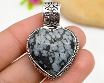 flake オプシディアンペンダント SILVER 925 Snowflake Obsidian Pendant Necklace 925 Sterling Silver Jewelry