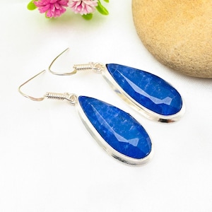 Blue Sapphire Earrings 925 Sterling Silver Earrings Blue Sapphire Gemstone Earrings Jewelry Handmade Earrings Sapphire Jewelry Gifts For Her