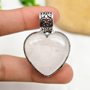 Rose Quartz Pendant 925 Sterling Silver Pendant Rose Quartz Gemstone Pendant Handmade Jewelry Quartz Jewelry Heart Pendant Gifts For Her