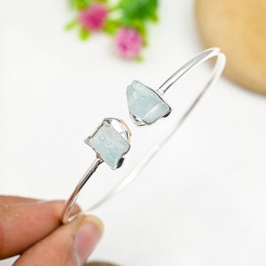 Aquamarine Bangle 925 Sterling Silver Bangle Aquamarine Bracelet Adjustable Handmade Cuff Bangle Aquamarine Gemstone Bracelet Gifts for Her