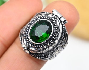 Chrome Diopside Pill Box Ring Adjustable Ring Diopside Gemstone