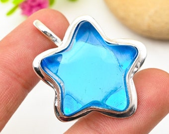 Blue Topaz Pendant 925 Sterling Silver Pendant Blue Topaz Gemstone Pendant Handmade Jewelry Topaz Jewelry Star Pendant Engagement Gifts