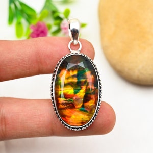 Ammolite Pendant 925 Sterling Silver Pendant Ammolite Gemstone Pendant Necklace Handmade Jewelry Ammolite Jewelry Wedding and Birthday Gifts