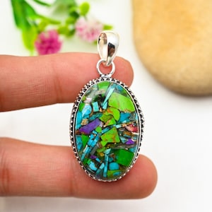 Fiesta Kingman Turquoise Pendant 925 Sterling Silver Pendant Turquoise Gemstone Pendant Necklace Turquoise Jewelry Wedding Jewelry Gifts