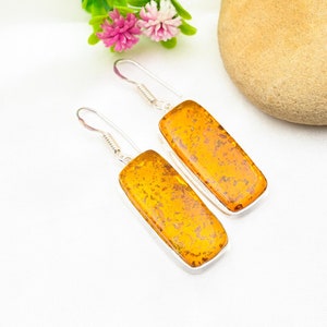 Baltic Amber Earrings 925 Sterling Silver Earrings Baltic Amber Gemstone Earrings Jewelry Handmade Earrings Amber Jewelry Anniversary Gifts