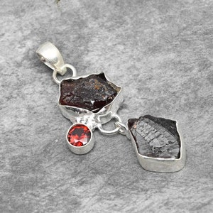 Raw Garnet Pendant Sterling Silver Pendant Garnet Rough Pendant Natural Uncut Gemstone Pendant Healing Gemstone Pendant Christmas Gift