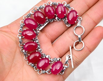 Ruby Bracelet 925 Sterling Silver Bracelet Handmade Bracelet Silver Jewelry Ruby Gemstone Bangle Adjustable Bracelet Birthday Gifts For Her
