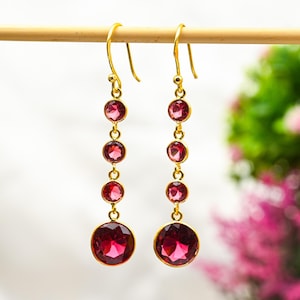 Rubellite Earrings 925 Sterling Silver Gold Plated Earrings Rubellite Gemstone Earrings Handmade Earrings Rubellite Jewelry Birthday Gifts