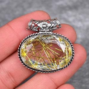 Golden Rutile Pendant 925 Sterling Silver Pendant Golden Rutile Gemstone Pendant Handmade Silver Golden Rutile Jewelry Gift For Her Mother image 1