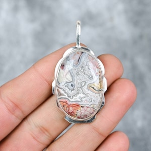 Laguna Lace Agate Pendant 925 Sterling Silver Pendant Laguna Lace Agate Gemstone Pendant Handmade Silver Lace Agate Jewelry Gift For Her