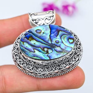 Abalone Shell Pendant 925 Sterling Silver Pendant Abalone Shell Gemstone Pendant Handmade Jewelry Abalone Shell Jewelry Best Friend Gifts