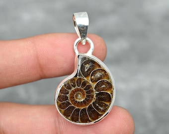 Ammonite Fossil Pendant 925 Sterling Silver Pendant Ammonite Fossil Gemstone Pendant Handmade Jewelry Ammonite Fossil Jewelry Gift For Her