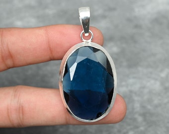 Blue Sapphire Pendant 925 Sterling Silver Pendant Blue Sapphire Gemstone Pendant Handmade Jewelry Blue Sapphire Jewelry Gift For Her Mother