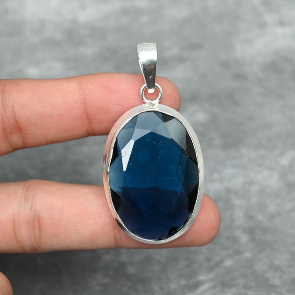 Blue Sapphire Pendant 925 Sterling Silver Pendant Blue Sapphire Gemstone Pendant Handmade Jewelry Blue Sapphire Jewelry Gift For Her Mother