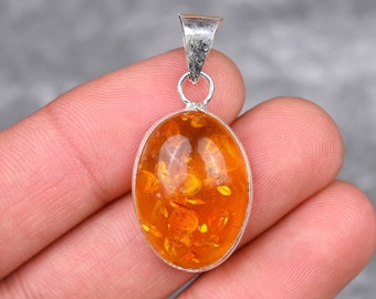 Baltic Amber Pendant 925 Sterling Silver Pendant Baltic Amber Gemstone Pendant Handmade Silver Baltic Amber Jewelry Gift For Her Mother