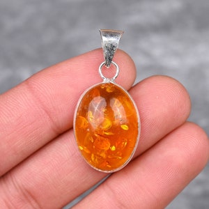 Baltic Amber Pendant 925 Sterling Silver Pendant Baltic Amber Gemstone Pendant Handmade Silver Baltic Amber Jewelry Gift For Her Mother